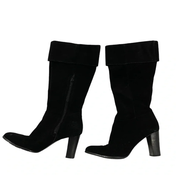 Apostrophe Black Suede Leather Boots 3.5” Wooden Heel Zip Side Size 8M - Picture 1 of 7